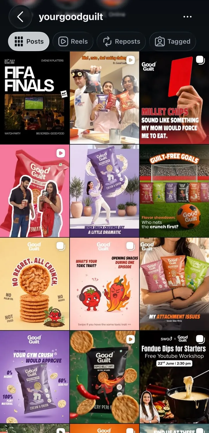Good Guilt healthy snacks Instagram feed
